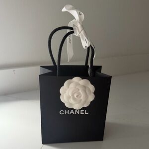 CHANEL Black Gift Bag with White Camellia and Ribbon